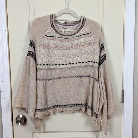 Free People | Cream Cable Knit Distressed Sweater Size Extra Small - Picture 2 of 14